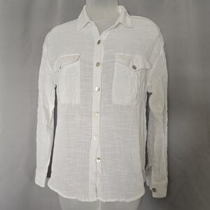 FOREVER 21 White Gauze Button-Up Shirt